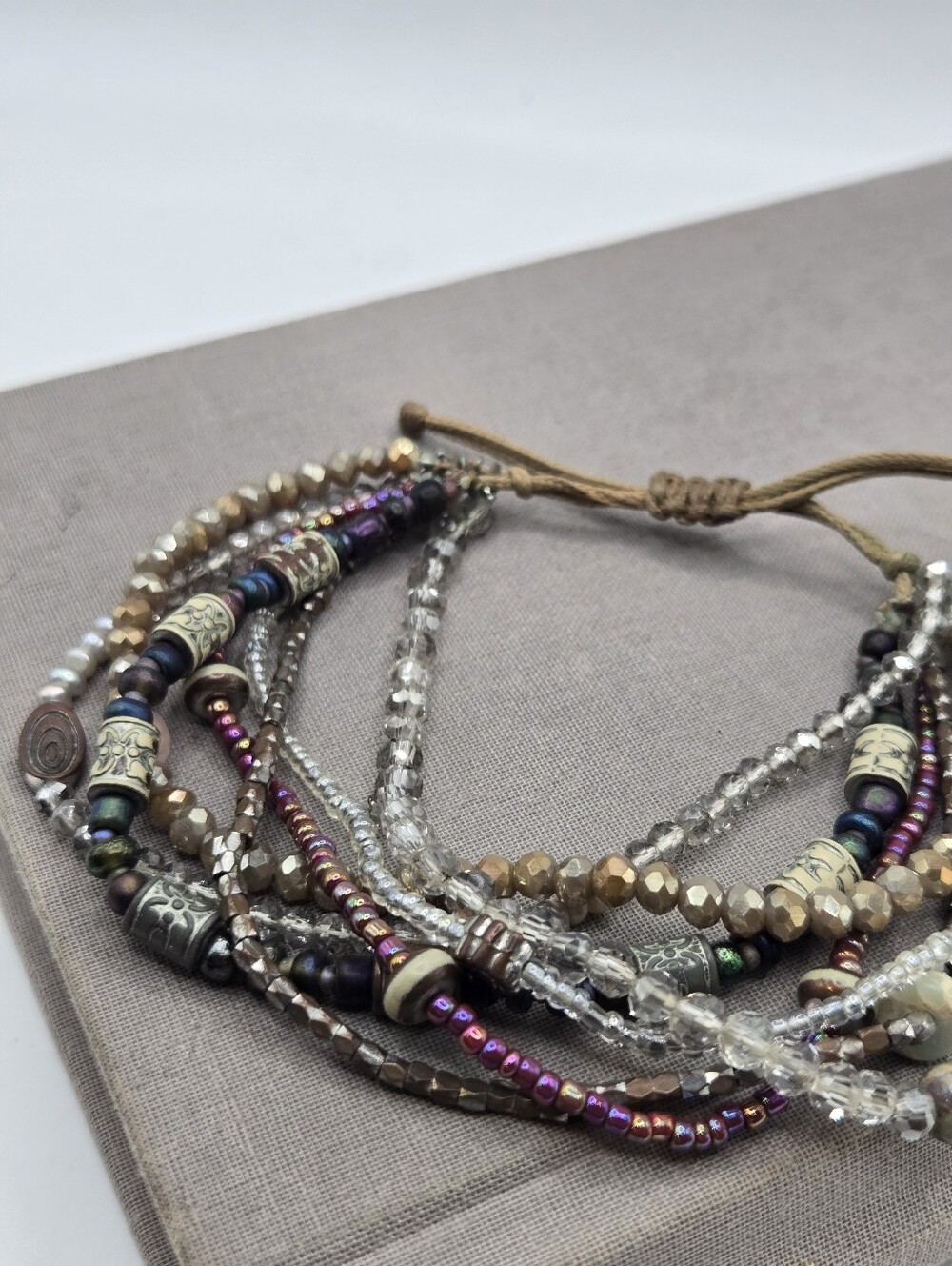 Mixed Metals Sparkle Bracelet Stack Look Boho Beachy Iridescent purple peacock